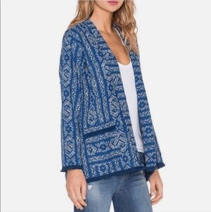 Velvet by Graham & Spencer Blue Southwestern Fringe Blazer